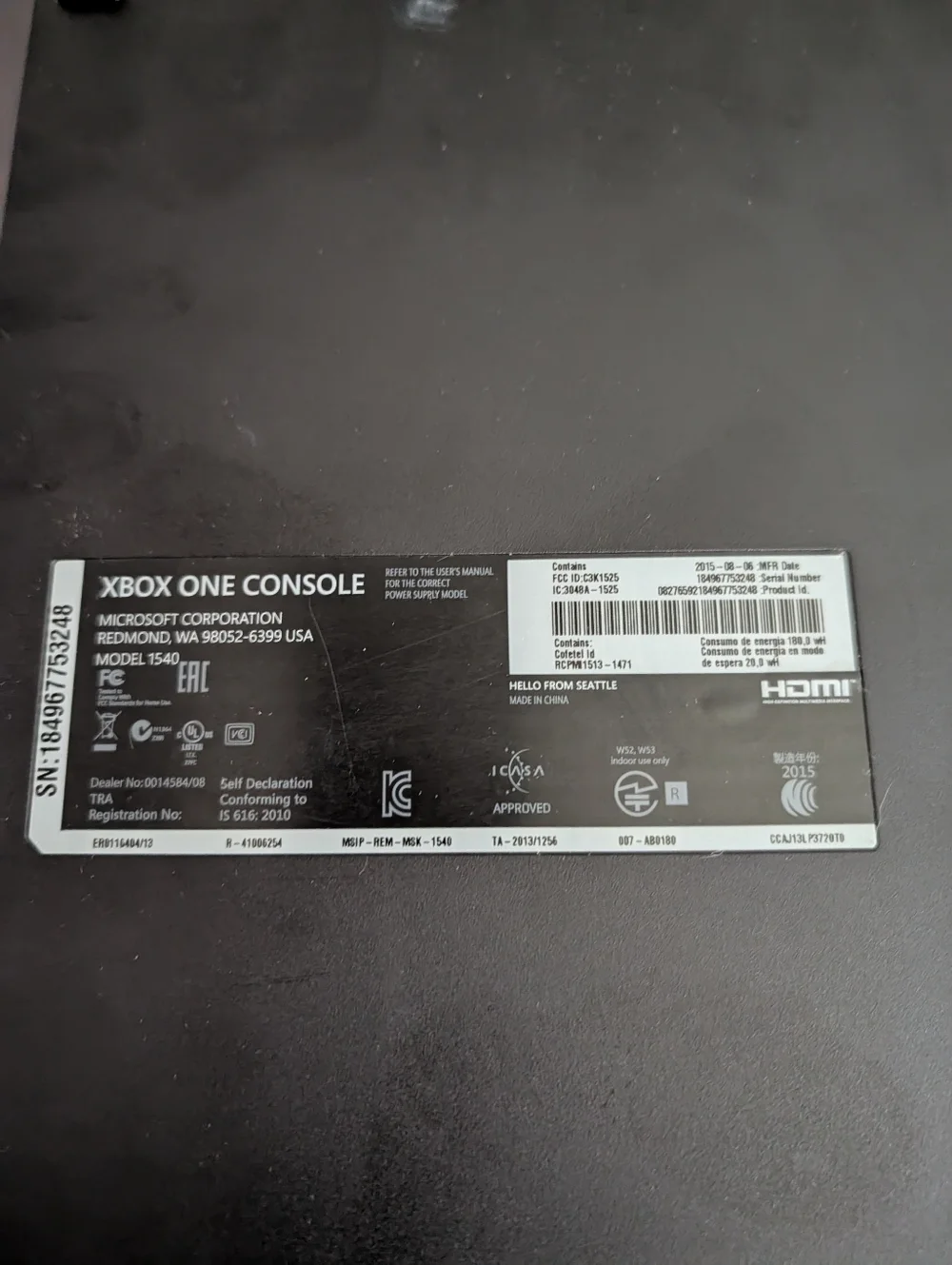 Microsoft Xbox One Console Working No Controller Only Console
